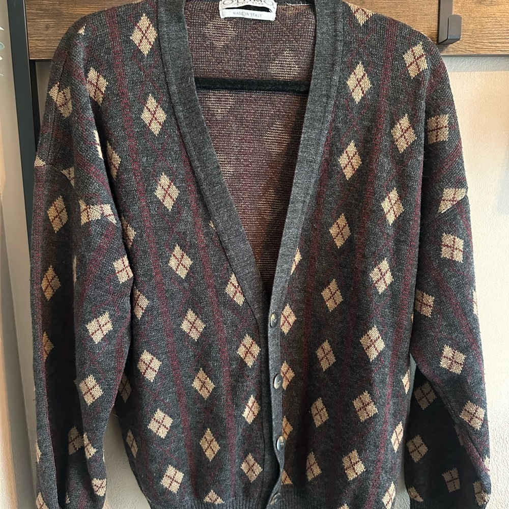 Vintage Argyle Made in Italy Patterned Cardigan Sweater